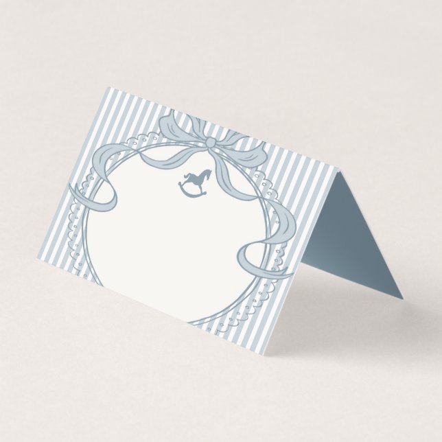 Blue Coquette Bow Rocking Horse Place Card (正面)