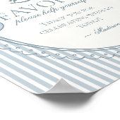 Blue Coquette Bow Rocking Horse Stripe Favors Sign ポスター (角)