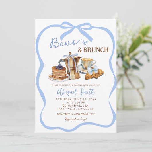 Blue coquette bows and brunch baby shower 招待状 (スタンド正面)