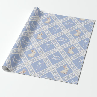 Blue Coquette Bunny Lace Pattern Wrapping Paper ラッピングペーパー