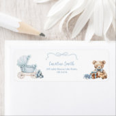 Blue Coquette Carriage Baby Shower Address Label ラベル (インサイチュ)