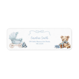 Blue Coquette Carriage Baby Shower Address Label ラベル