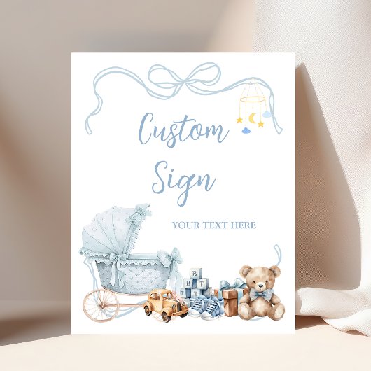 Blue Coquette Carriage Baby Shower Custom Sign ポスター