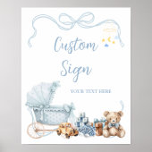 Blue Coquette Carriage Baby Shower Custom Sign ポスター (正面)
