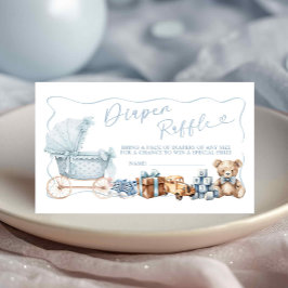 Blue Coquette Carriage Baby Shower Diaper Raffle エンクロージャーカード