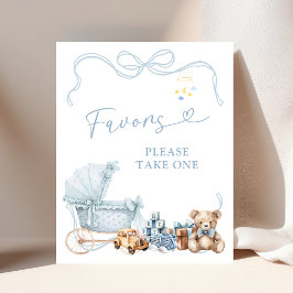 Blue Coquette Carriage Baby Shower Favors Poster ポスター