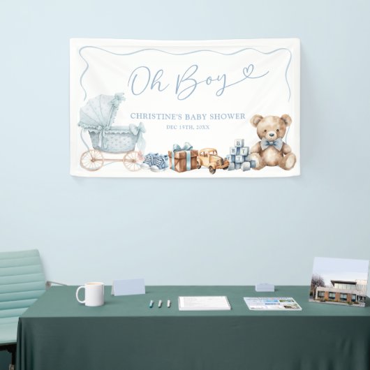 Blue Coquette Carriage Baby Shower Large Banner 横断幕 (トレードショー)