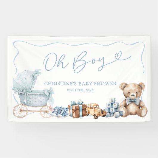 Blue Coquette Carriage Baby Shower Large Banner 横断幕 (横)