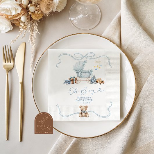 Blue Coquette Carriage Baby Shower Paper Napkins スタンダードカクテルナプキン