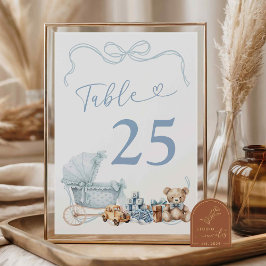 Blue Coquette Carriage Baby Shower Table Number テーブルナンバー