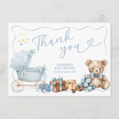 Blue Coquette Carriage Baby Shower Thank You Card エンクロージャーカード (正面)