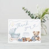 Blue Coquette Carriage Baby Shower Thank You Card エンクロージャーカード (スタンド正面)