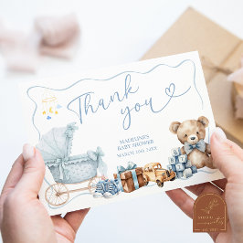 Blue Coquette Carriage Baby Shower Thank You Card エンクロージャーカード