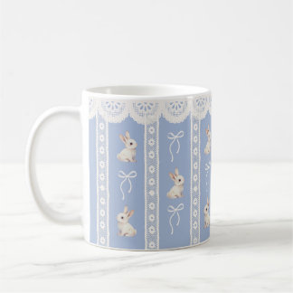 Blue Coquette Lace Watercolor Bunny Easter Mug コーヒーマグカップ