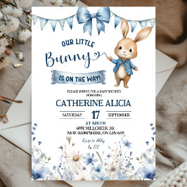 Blue Coquette Little Bunny Baby Shower 招待状