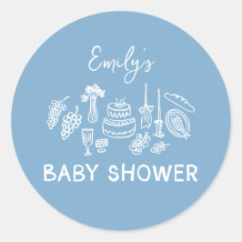 Blue coquette modern hand drawn baby shower ラウンドシール