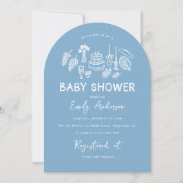 Blue coquette modern hand drawn baby shower 招待状