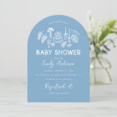 Blue coquette modern hand drawn baby shower 招待状 (スタンド正面)