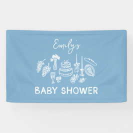 Blue Coquette Modern Hand Drawn Baby Shower 横断幕