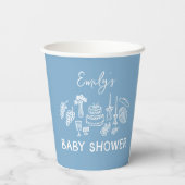 Blue coquette modern hand drawn baby shower 紙コップ (裏面)
