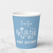 Blue coquette modern hand drawn baby shower 紙コップ (正面)