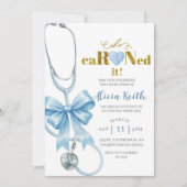 Blue Coquette stethoscope She eaRNed it graduation 招待状 (正面)