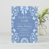Blue Coquette Talavera Cielito Lindo Baby Shower 招待状 (スタンド正面)