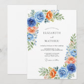 Blue Coral Botanical Romance Wedding 招待状 (正面/裏面)
