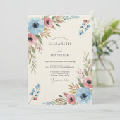 Blue Coral Painterly Bloom Wedding 招待状 (スタンド正面)