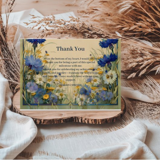 Blue Cornflower Art Nouveau Sweet Sixteen サンキューカード