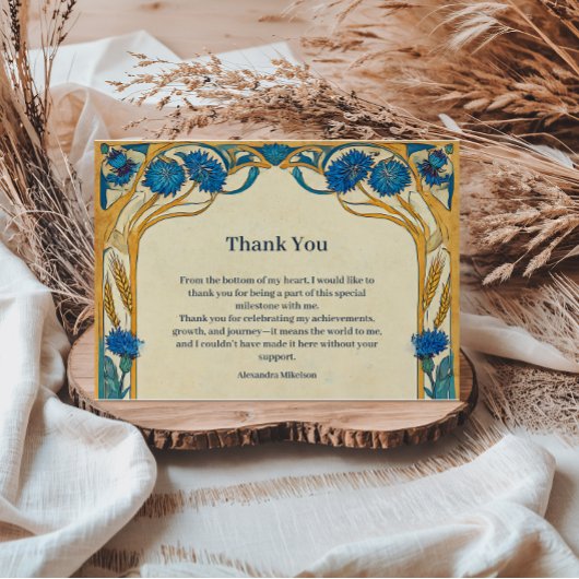 Blue Cornflower Art Nouveau Sweet Sixteen サンキューカード