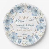 Blue Cosmos Floral Baby in Bloom Baby Shower ペーパープレート (正面)