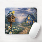 Blue Cottage Birdhouse Storm Mouse Pad マウスパッド (マウス)