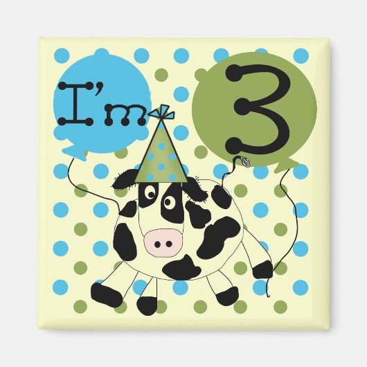 Blue Cow 3rd誕生日Tシャツとギフト マグネット (正面)
