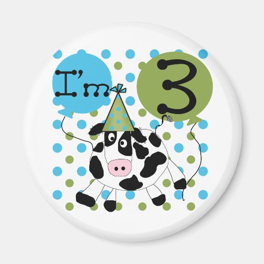 Blue Cow 3rd誕生日Tシャツとギフト マグネット (正面)