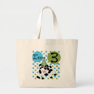 Blue Cow 3rd誕生日Tシャツとギフト ラージトートバッグ