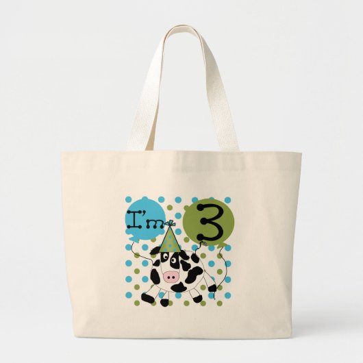 Blue Cow 3rd誕生日Tシャツとギフト ラージトートバッグ (正面)