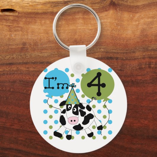 Blue Cow 4th誕生日Tシャツとギフト キーホルダー (正面)