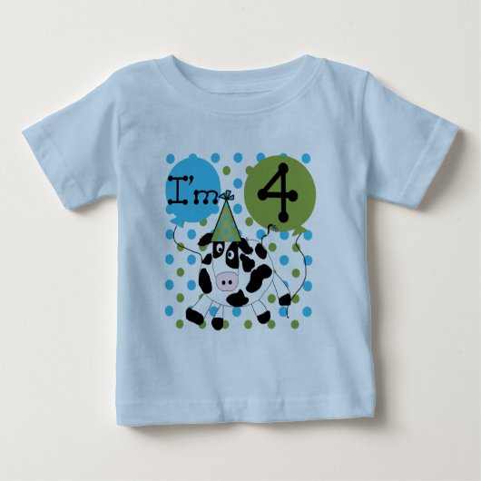Blue Cow 4th誕生日Tシャツとギフト ベビーTシャツ (正面)