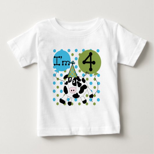 Blue Cow 4th誕生日Tシャツとギフト ベビーTシャツ (正面)