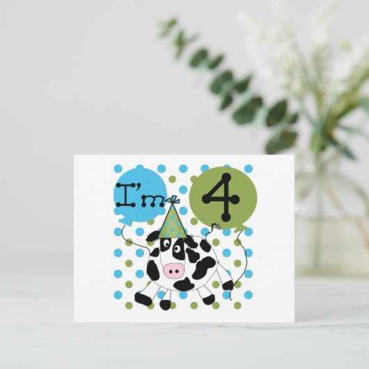 Blue Cow 4th誕生日Tシャツとギフト ポストカード (スタンド正面)