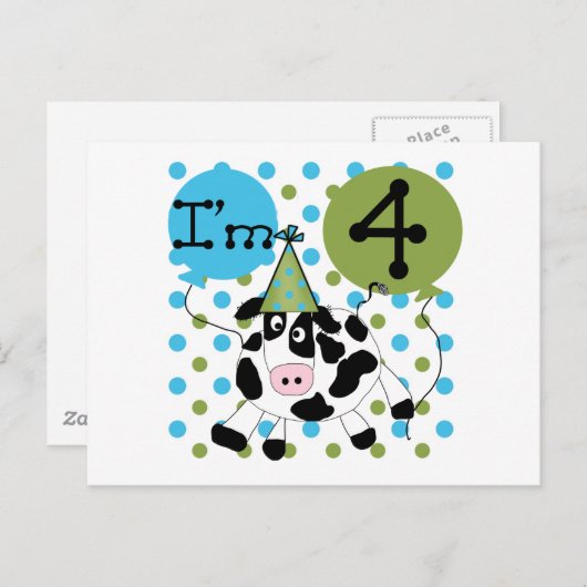 Blue Cow 4th誕生日Tシャツとギフト ポストカード (正面/裏面)