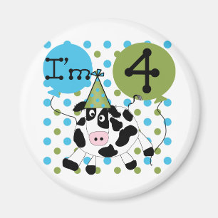 Blue Cow 4th誕生日Tシャツとギフト マグネット