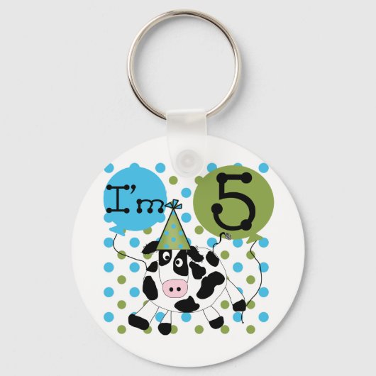 Blue Cow 5誕生日Tシャツとギフト キーホルダー (正面)