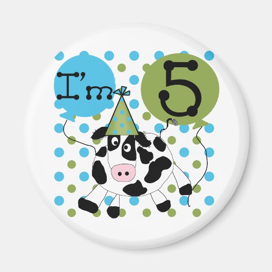 Blue Cow 5誕生日Tシャツとギフト マグネット (正面)