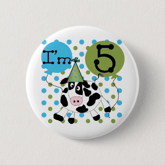 Blue Cow 5誕生日Tシャツとギフト 缶バッジ (正面)