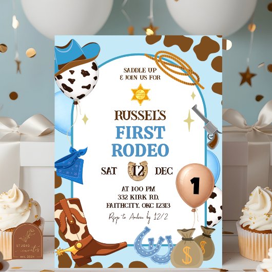 Blue Cowboy Birthday Invitation 招待状