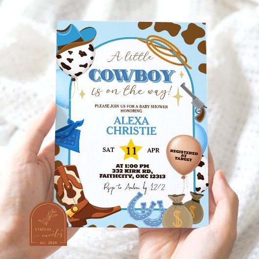 Blue Cowboy Boy Baby Shower Invitation 招待状