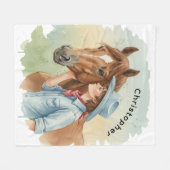 Blue Cowboy Kissing a Horse Birthday Party Gift フリースブランケット (正面(横))
