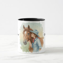 Blue Cowboy Kissing a Horse Birthday Party Gift マグカップ